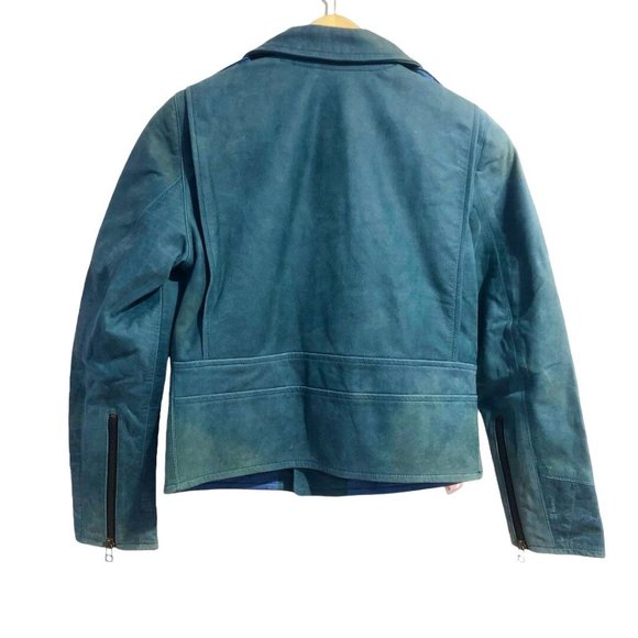 MiH Leather Moto Jacket Teal Size Small Womens Blue Green Zipper Pocket Punk - Picture 5 of 5
